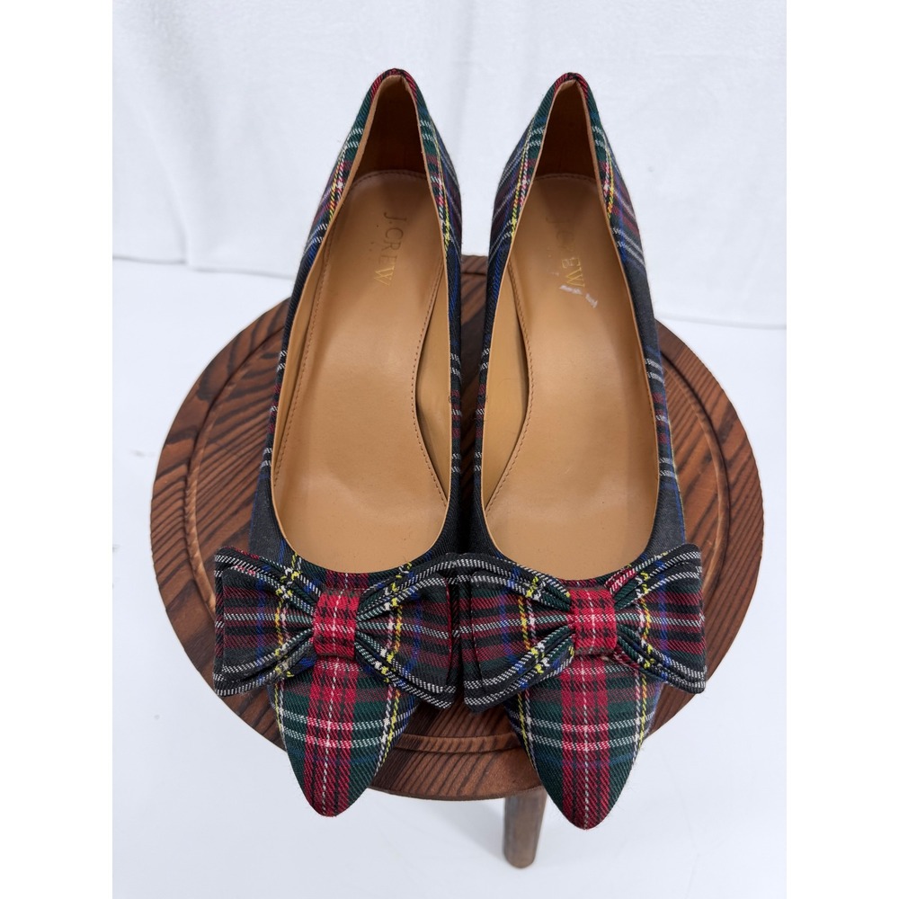 J.Crew Stewart Tartan Plaid Bow Kitten Heel 2" Pumps Pointed Toe Size 9 Festive